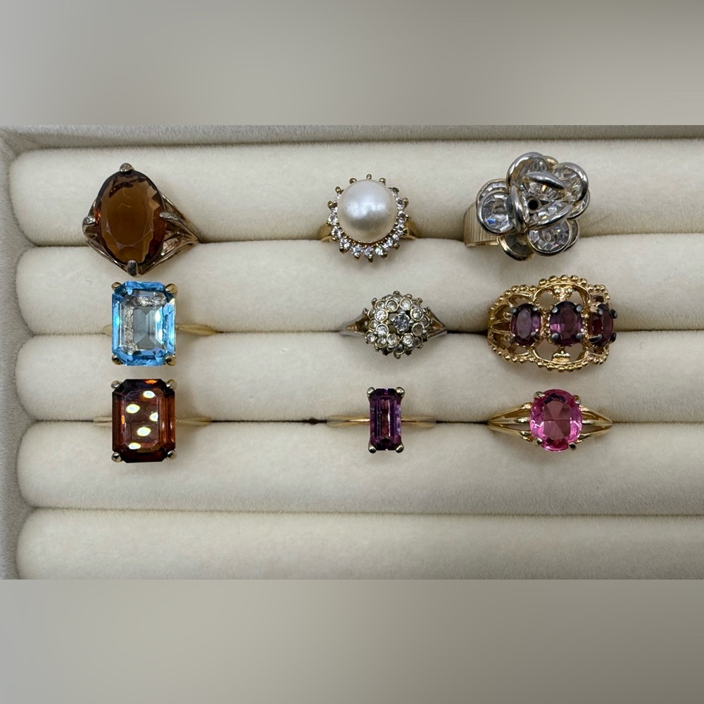 Vintage 14K GE Cocktail Ring Bundle – Bold Gemstone Statement Rings